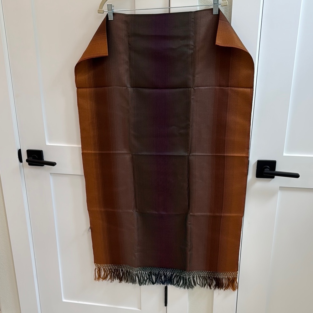 Brown and Tan Striped Scarf with Fringe